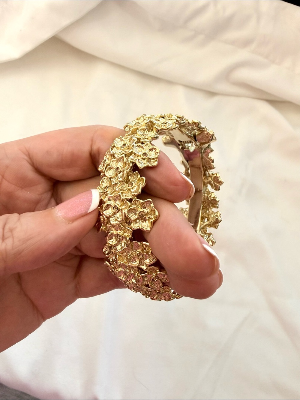 Gold Tone Floral Cluster Bangle Bracelet - Picture 8 of 10